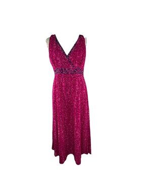 Newport News Size 12 Fuchsia Pink and Purple Long Sleeveless Y2K Dress Lined